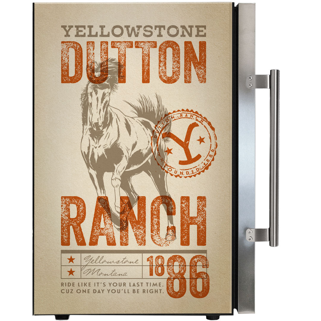 Yellowstone design branded bar fridge, Great gift idea! - Model HUS-SC70-SS-YELLOW-02