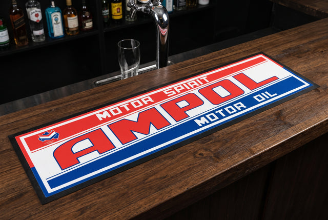 Ampol Premium Rubber-Backed Bar Mat Runner on a bar top