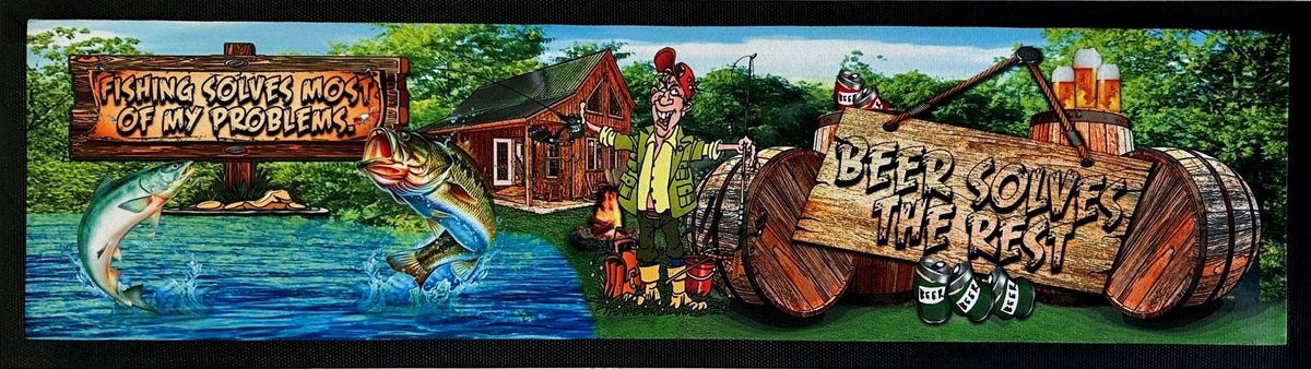 Beer & Fishing Premium Rubber-Backed Bar Mat Runner