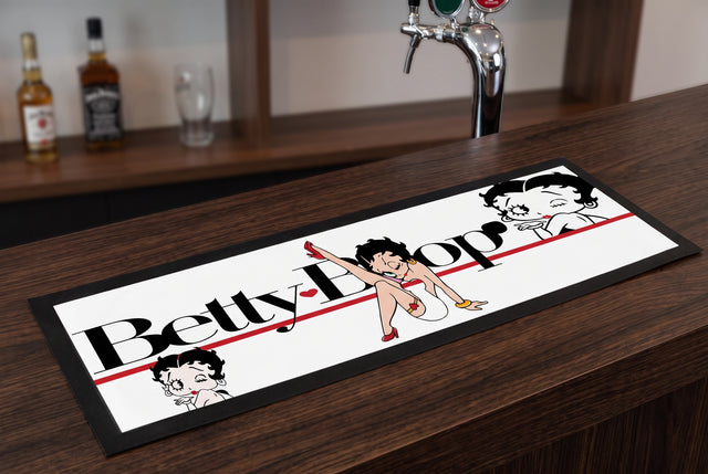 Betty Boop Premium Rubber-Backed Bar Mat Runner on a bar top