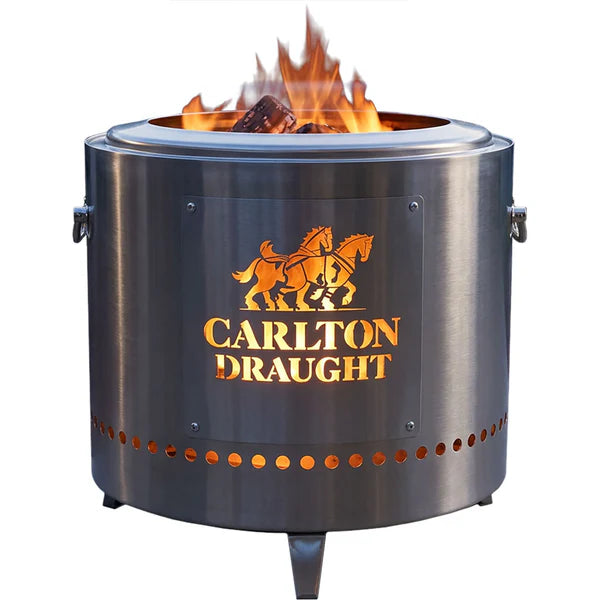 Carlton Draught stainless steel dual-skin fire pit - licensed cut-out panel