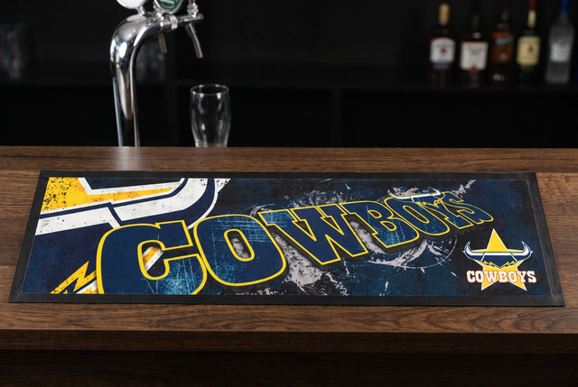 North Queensland Cowboys NRL Premium Rubber-Backed Bar Mat Runner on a bar top