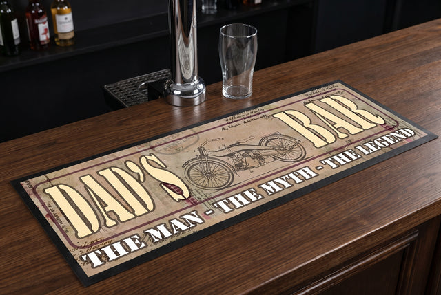 Dad's Bar Premium Rubber-Backed Bar Mat Runner on a bar top