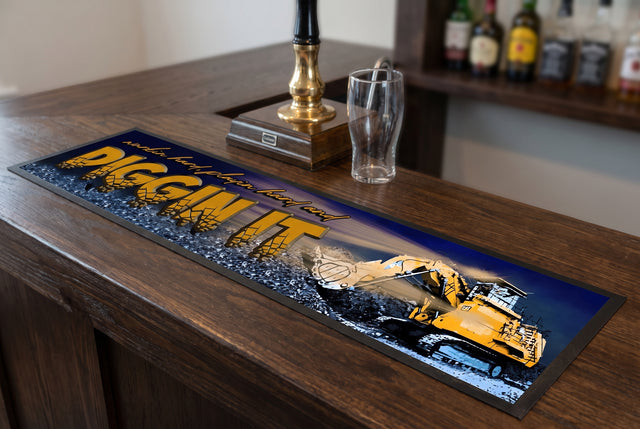 Diggin' It Premium Rubber-Backed Bar Mat Runner on a bar top