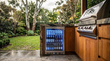 Rhino ENV1H 1-door outdoor bar fridge integrated into timber outdoor kitchen