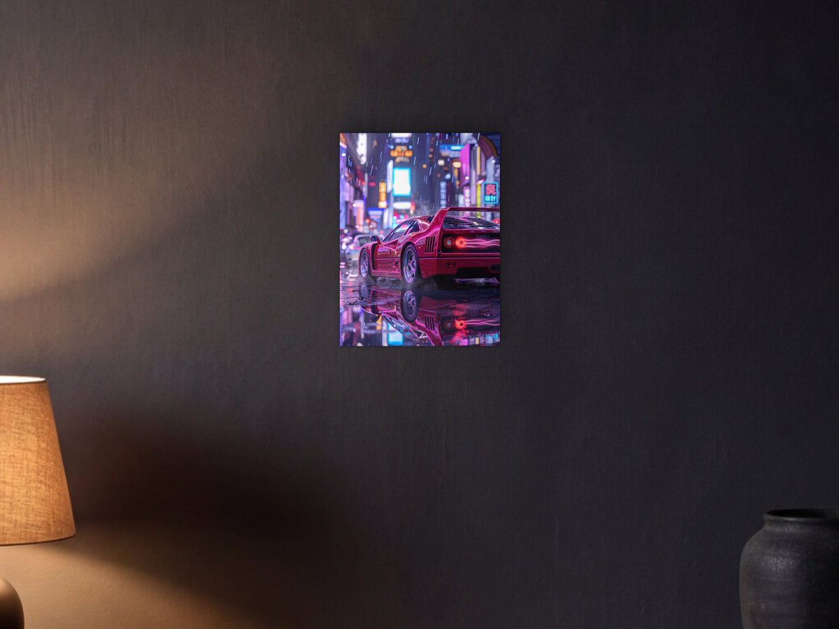 Ferrari F40 - Neon Street shown in a graphite plaster wall at night, lit by a console lamp - scale render at 30 x 40 cm