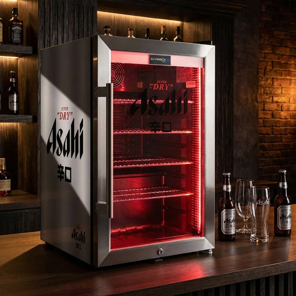 Asahi - HUS-SC70-SS-R-ASAHI – Branded LED Glass Door Bar Fridge – 70 Litres