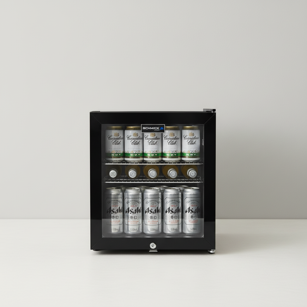 50 Litre – Glass Door Mini Bar Fridge with Lock – 38 Can Capacity - Schmick HUS-SC50AB