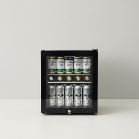 50 Litre – Glass Door Mini Bar Fridge with Lock – 38 Can Capacity - Schmick HUS-SC50AB