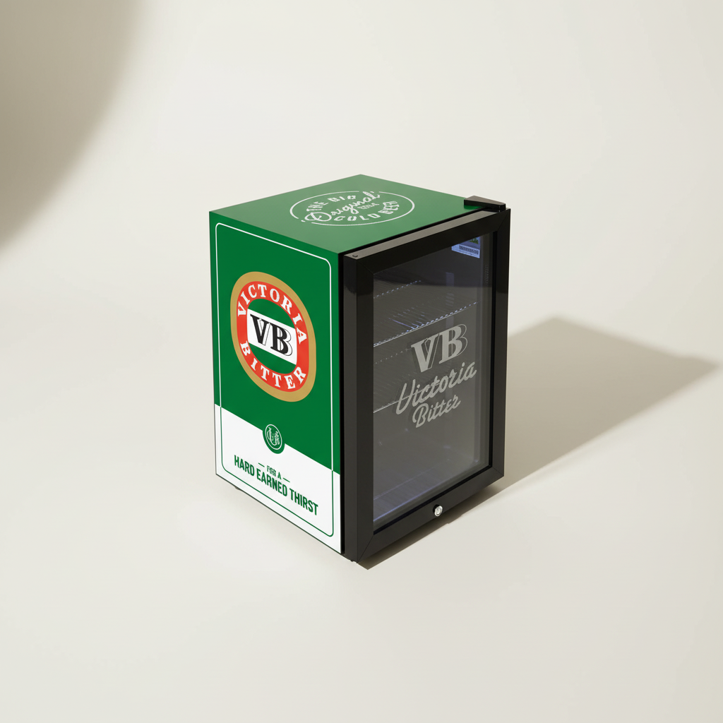 Victoria Bitter - SC70-B-VB-V2 – Original Branded Glass Door Bar Fridge with Frosted Logo – 70 Litres