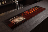 Gone Bush Premium Rubber-Backed Bar Mat Runner on a bar top