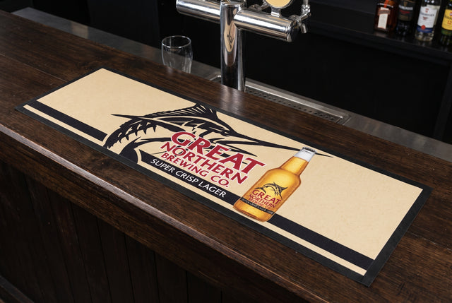 Great Northern Premium Rubber-Backed Bar Mat Runner on a bar top