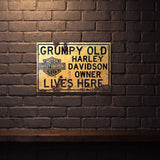 HARLEY DAVIDSON GRUMPY OWNER LIVES HERE 600 X 400 MM METAL SIGN