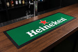 Heineken Premium Rubber-Backed Bar Mat Runner on a bar top
