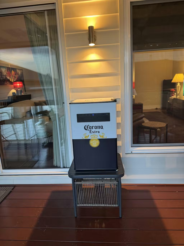 Corona Blue Tooth Speaker Disco Bar Fridge - Model BC70B-BTS-CORONA — Outdoor Entertaining lifestyle setting