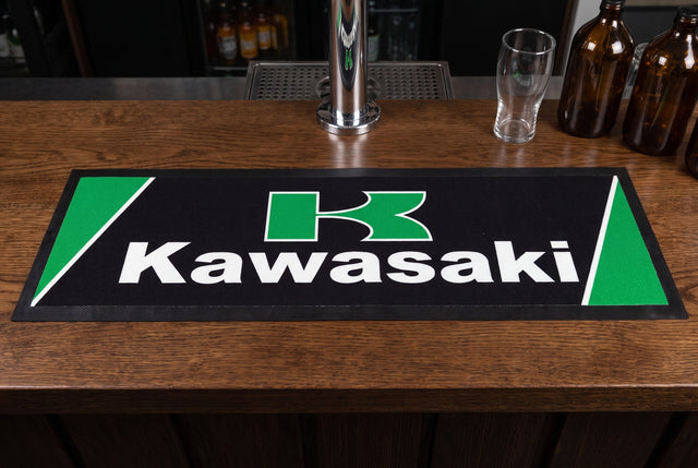 Kawasaki Premium Rubber-Backed Bar Mat Runner on a bar top