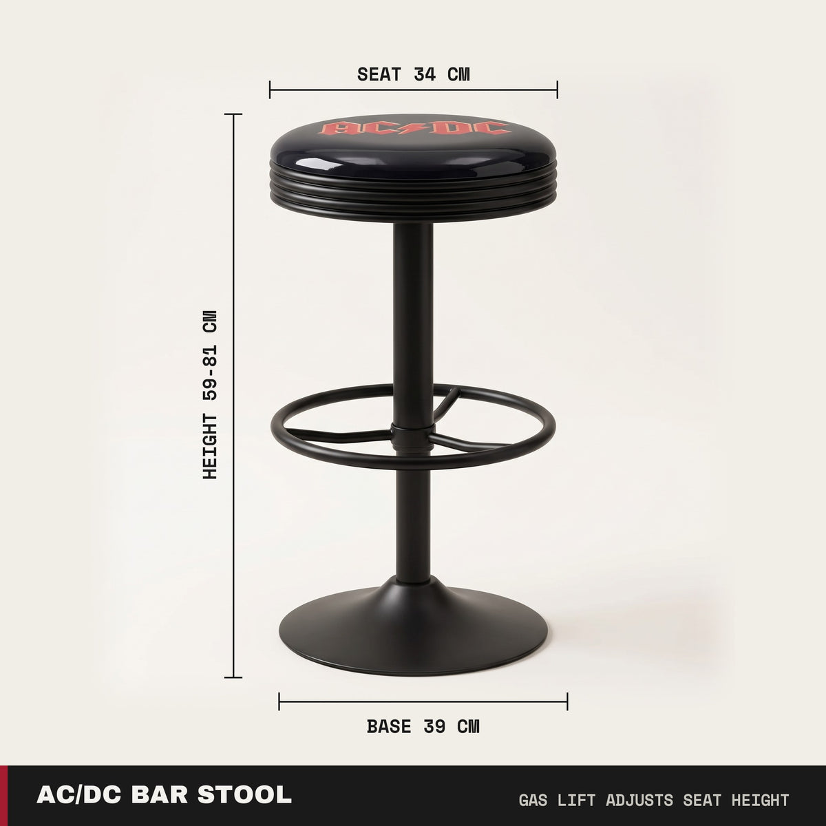 AC/DC Black Matt Gas-Lift Adjustable Bar Stool