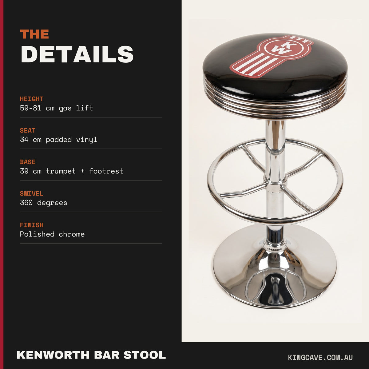 Kenworth Truck Retro Gas-Lift Bar Stool