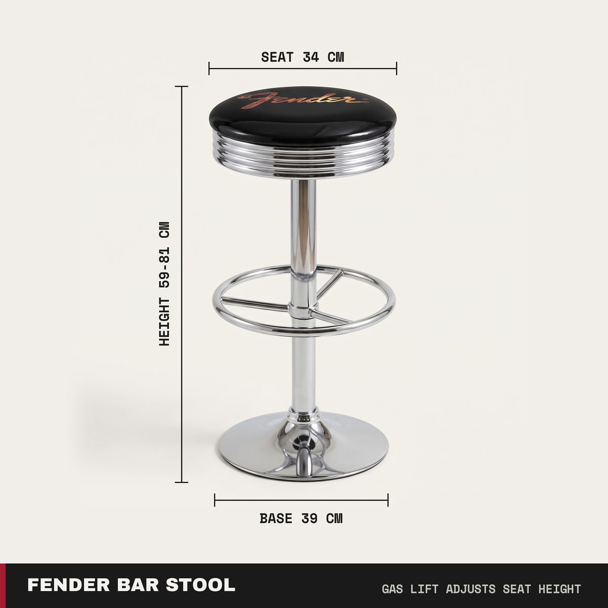 Fender Stainless Steel Gas-Lift Adjustable Bar Stool