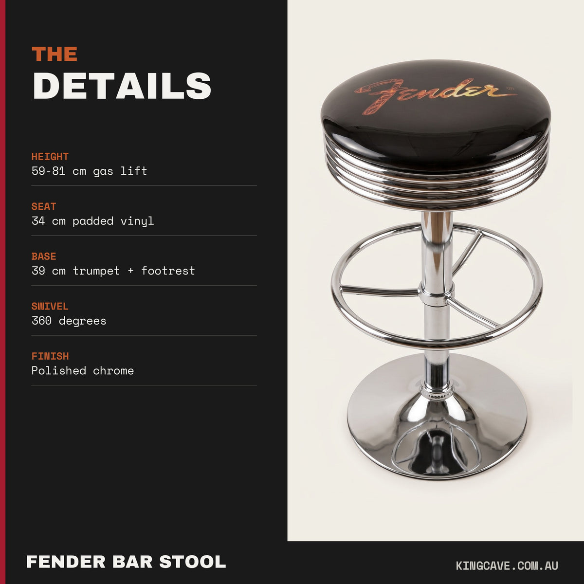 Fender Stainless Steel Gas-Lift Adjustable Bar Stool