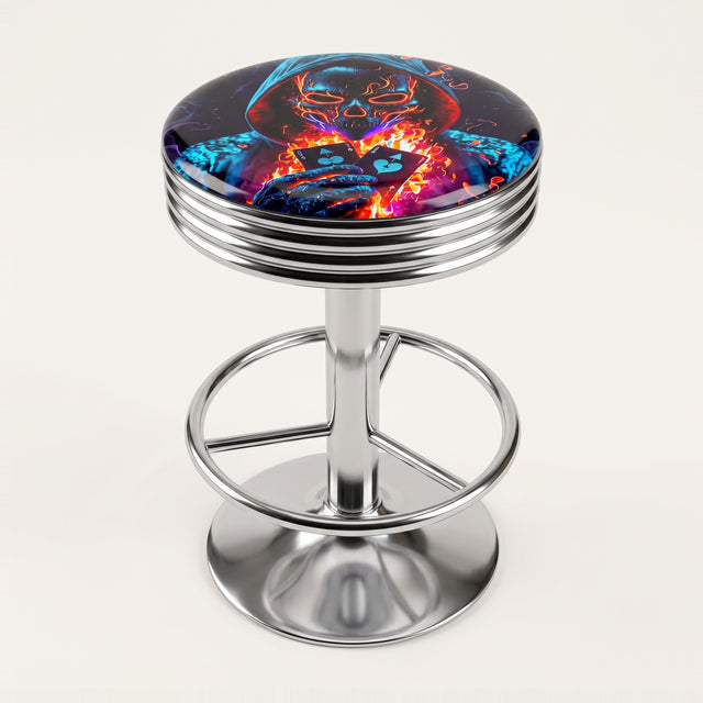 Flaming Skull bar stool, chrome base