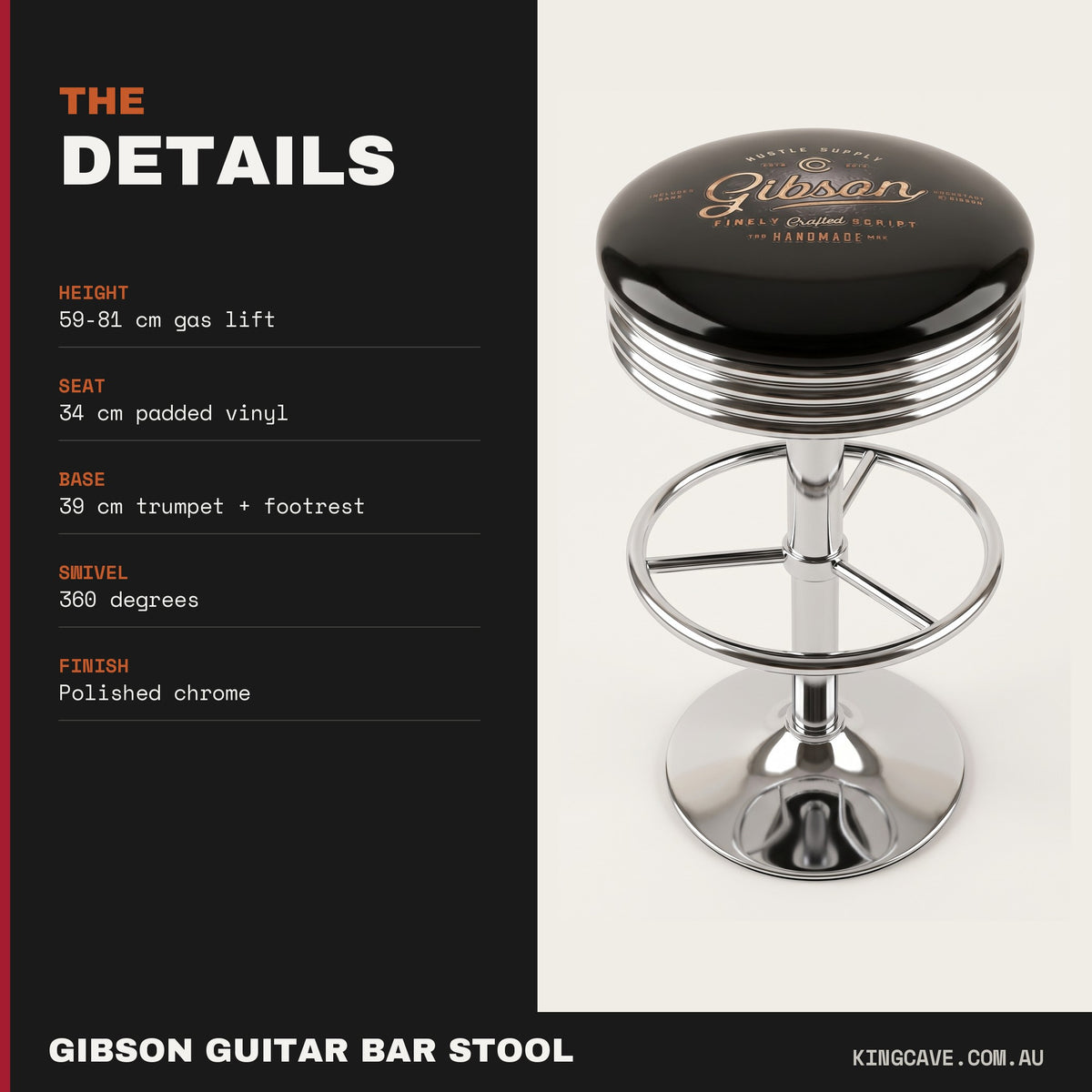 Gibson Guitar Retro Gas-Lift Bar Stool