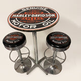 Harley-Davidson Motor Oil bar table and two bar stools