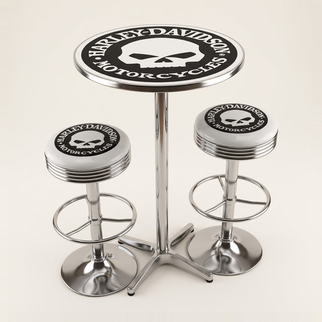 Harley-Davidson Willie G bar table and two bar stools