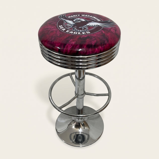 Manly Sea Eagles bar stool, chrome base