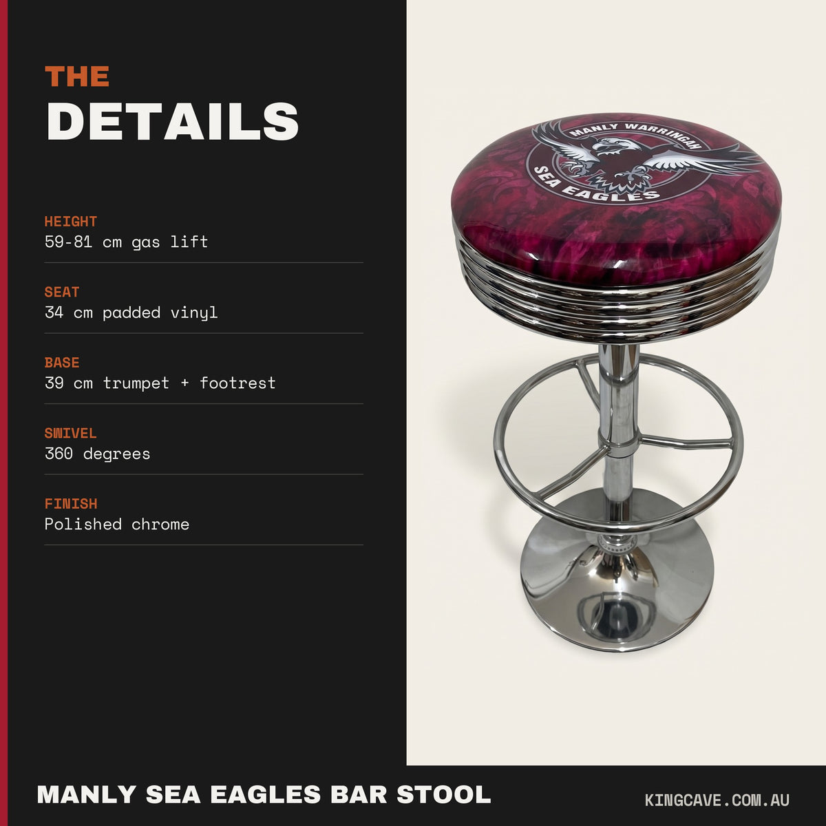 Manly Sea Eagles Gas-Lift Retro Bar Stool