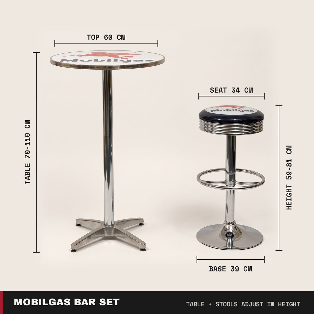 Mobilgas bar set dimensions
