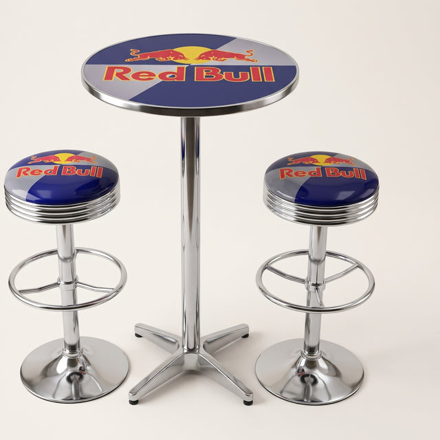 Red Bull bar table and two bar stools