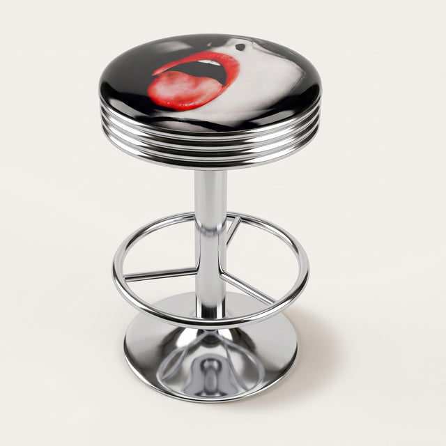 Red Tongue bar stool, chrome base