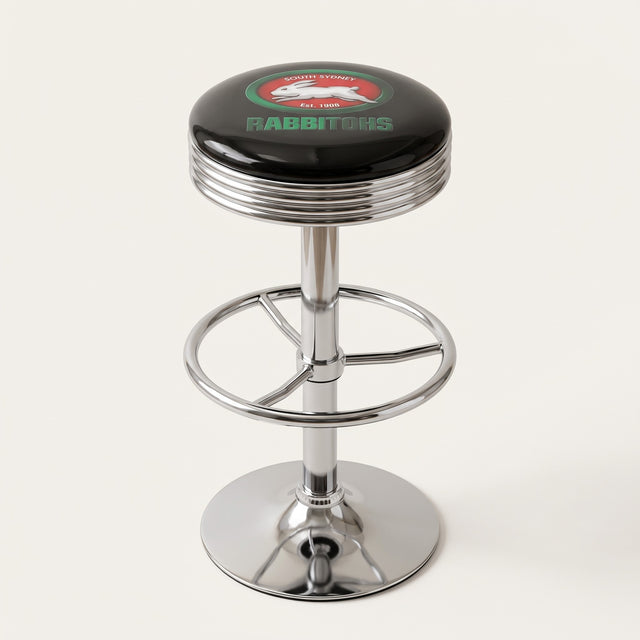South Sydney Rabbitohs bar stool, chrome base