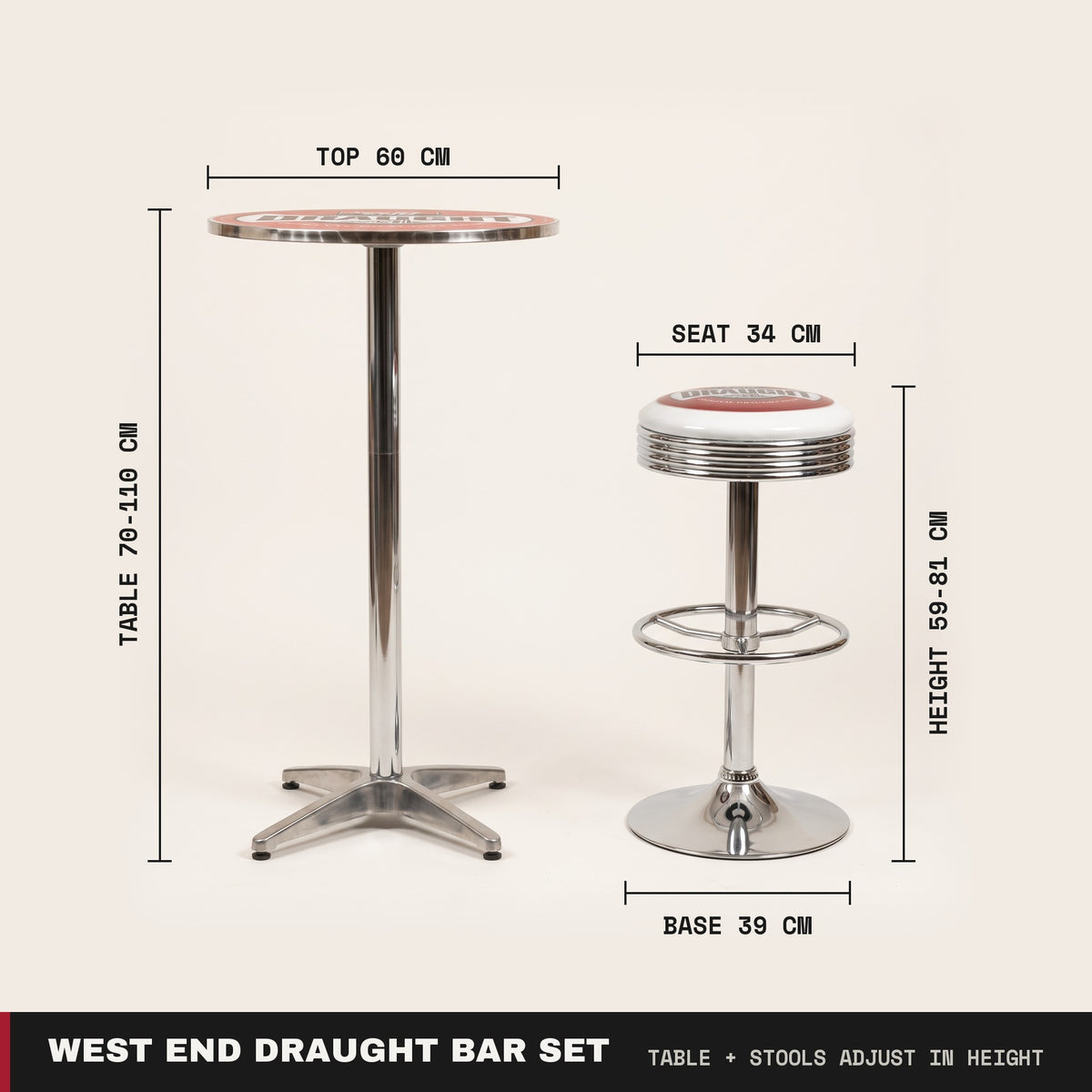 West End Draught bar set dimensions