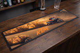 KTM Motorcycles Bar Premium Rubber-Backed Bar Mat Runner on a bar top