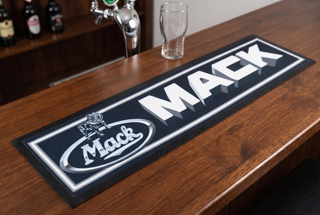 Mack Premium Rubber-Backed Bar Mat Runner on a bar top