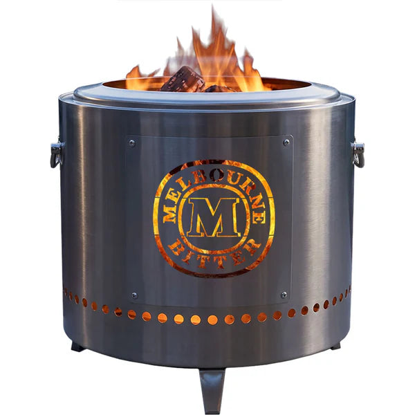 Melbourne Bitter stainless steel dual-skin fire pit - licensed cut-out panel