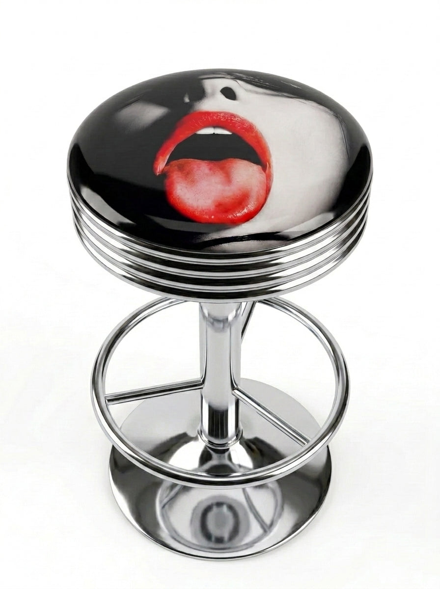 Red Tongue Rock n Roll Bar Stool, Chrome Base - KC Design