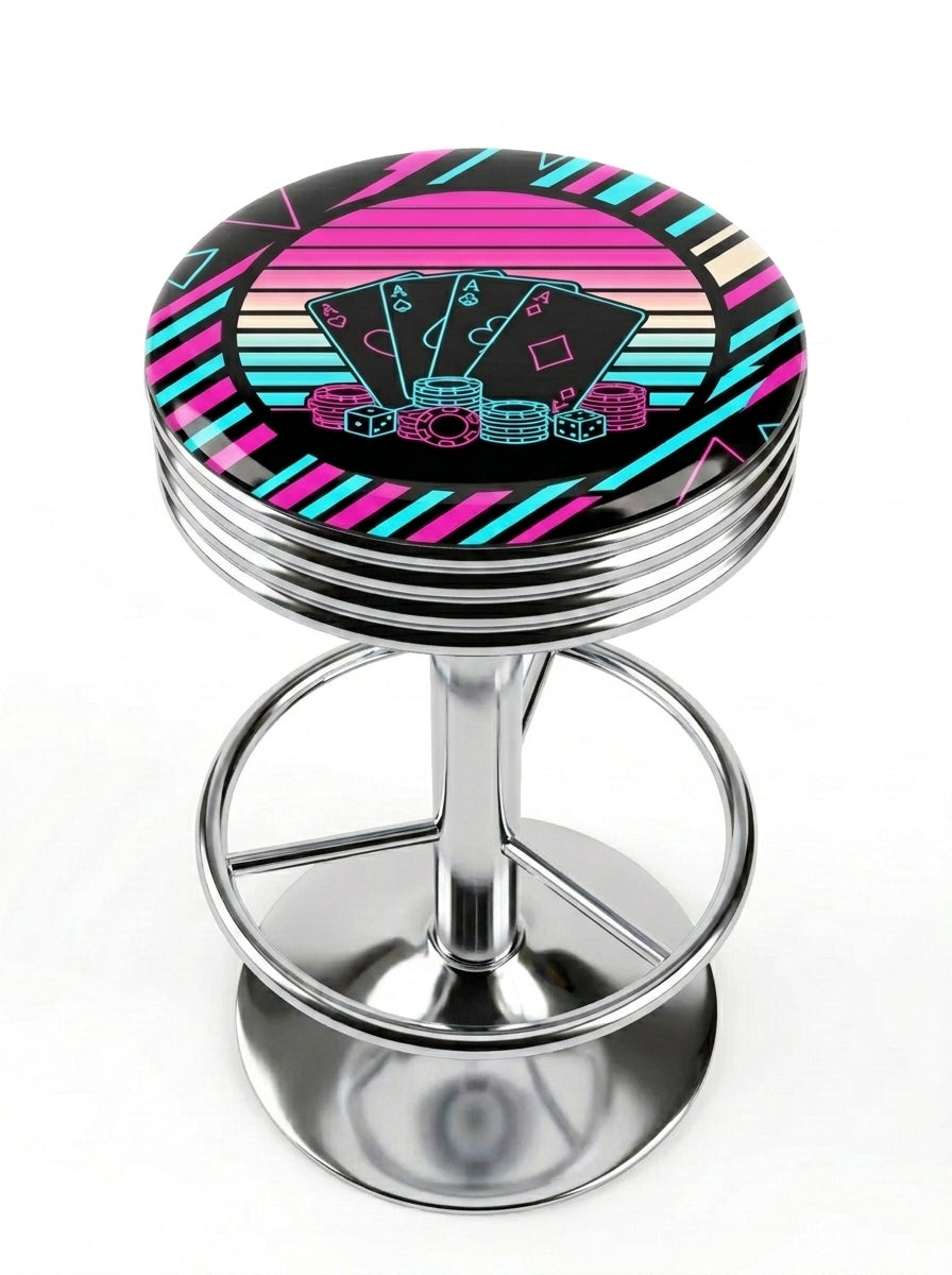 Retro Sunset Poker Bar Stool, Chrome Base - KC Design