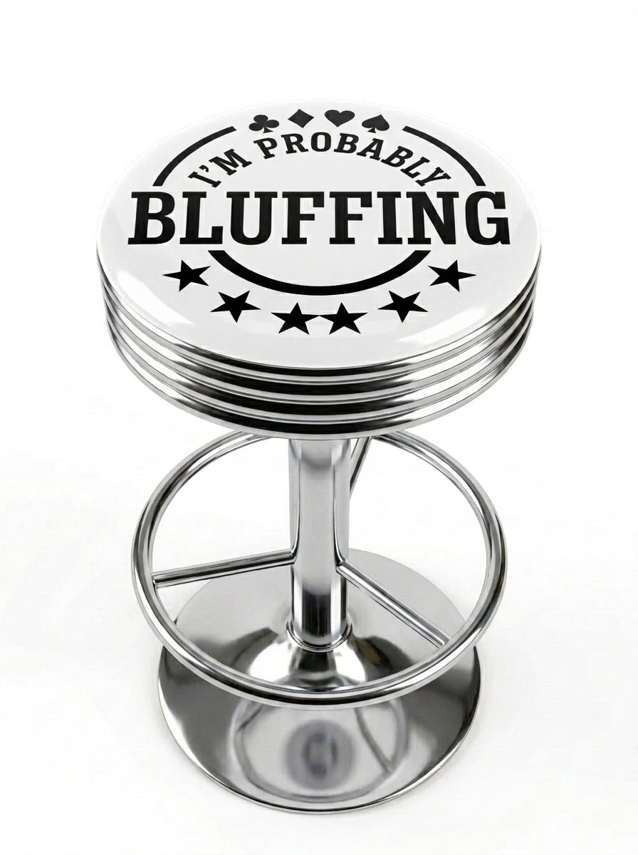 I'm Probably Bluffing Card Suit Bar Stool, Chrome Base - KC Design