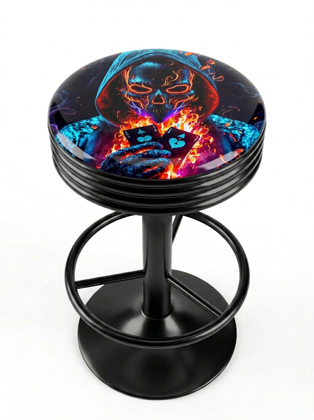 Flaming Skull Bar Stool, Black Base - KC Design