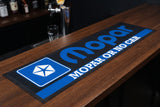 Mopar Or No Car Premium Rubber-Backed Bar Mat Runner on a bar top