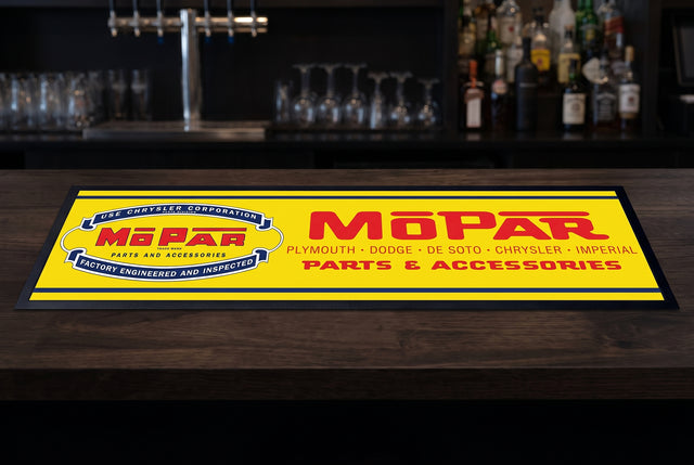 Mopar Premium Rubber-Backed Bar Runner on a bar top
