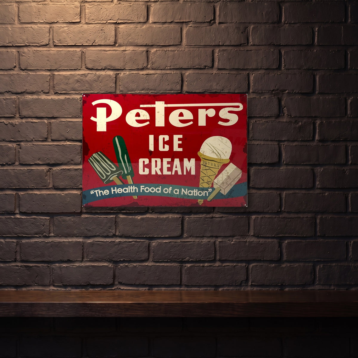 PETERS ICE CREAM BUGUNDY 600 MM X 400 MM METAL SIGN