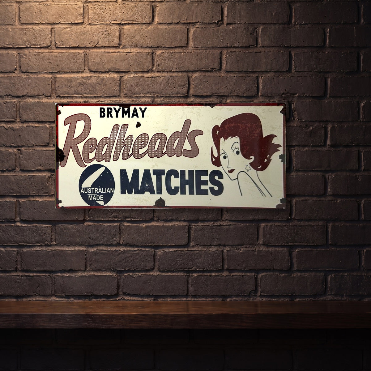 REDHEADS MATCHES 810 X 380 MM METAL SIGN