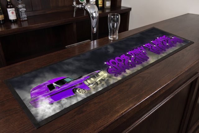 Shaggin' Wagon Premium Rubber-Backed Bar Mat Runner on a bar top