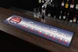 Tooheys "Served Here Ice Cold" Premium Rubber-Backed Bar Mat Runner on a bar top
