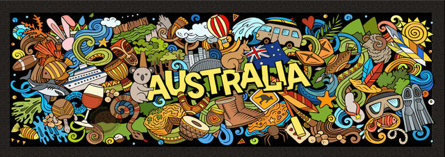 Australia Cartoon Premium Rubber-Backed Bar Mat Runner - KING CAVE