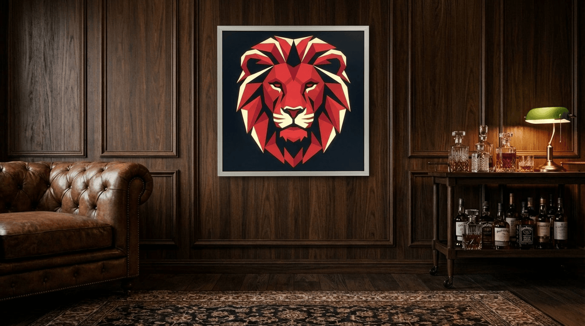 KC Lion Light Box in whiskey room